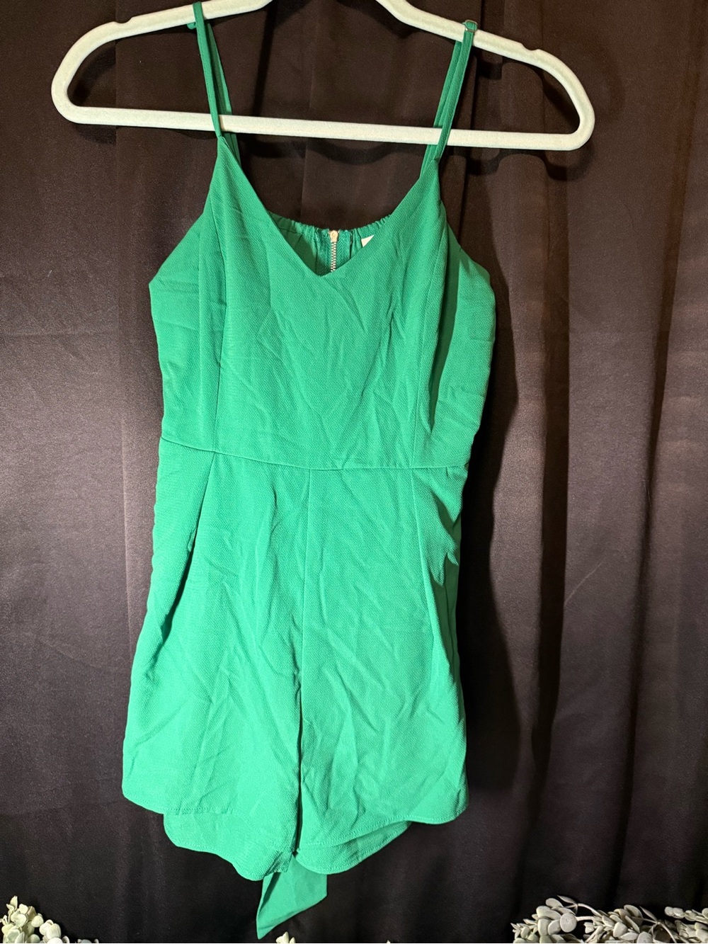 Green One-Piece Romper - Sleeveless V-Neck with big bow detail
